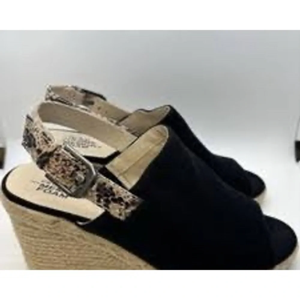 LifeStride Trina Espadrille Wedge Sandals Women 6M Black Snakeskin Slingback